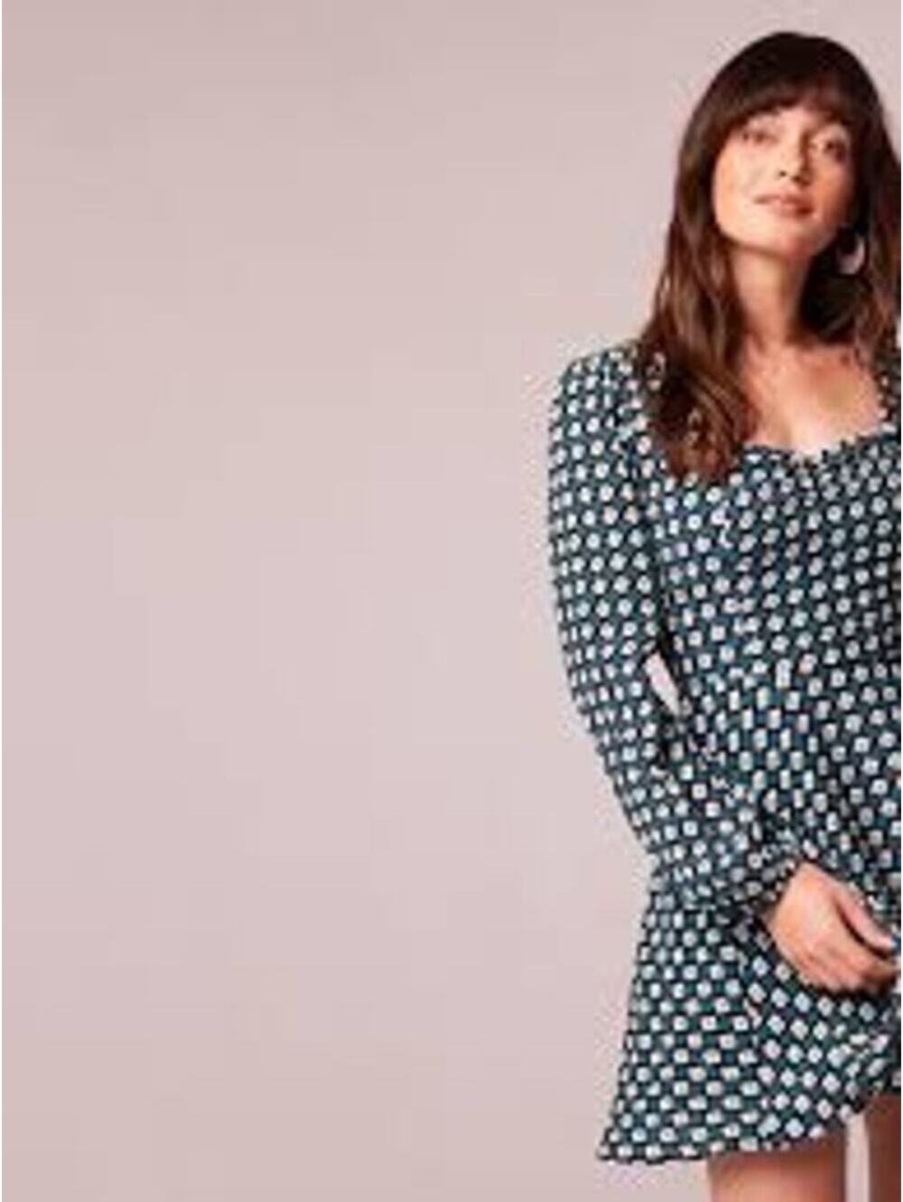 Band of the Free NWT Womens Genevieve Teal Diamond Long Sleeve Mini Dress Size S